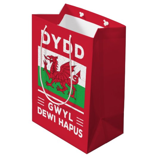 Sac Cadeau Moyen Dydd Giles Dewi Hapus Joyeux Saint-Davides Jour 3 (Dos Angle)