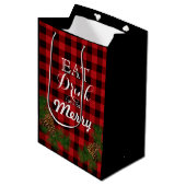 Sac Cadeau Moyen Eat, drink, be merry - Holiday pinecone red plaid  (Devant Angle)
