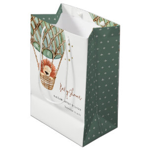 Sac Cadeau Moyen Eco Green Hot Air Balloon Lion Baby shower magique