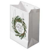 Sac Cadeau Moyen Écriture de feuille minimale moderne Noël (Devant Angle)