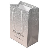 Sac Cadeau Moyen Écriture de parties scintillant en argent broché (Dos Angle)