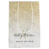 Sac Cadeau Moyen Écriture de parties scintillant or chic en marbre  (Dos)