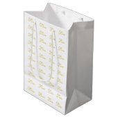 Sac Cadeau Moyen Écriture dorée chic et blanche pour mariage callig (Devant Angle)