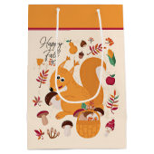 Sac Cadeau Moyen Écureuil d'automne mignon avec texte personnalisé (Dos)