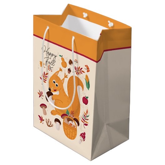 Sac Cadeau Moyen Écureuil d'automne mignon avec texte personnalisé (Dos Angle)