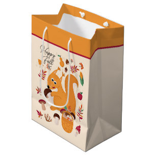 Sac Cadeau Moyen Écureuil mignon d'automne avec texte personnalisé