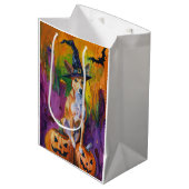 Sac Cadeau Moyen Éffrayant Basenji Halloween sorcière et Citrouille (Devant Angle)