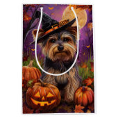 Sac Cadeau Moyen Éffrayant Biewer Terrier Halloween Witch Et Citrou (Devant)