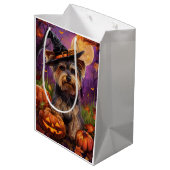 Sac Cadeau Moyen Éffrayant Biewer Terrier Halloween Witch Et Citrou (Dos Angle)