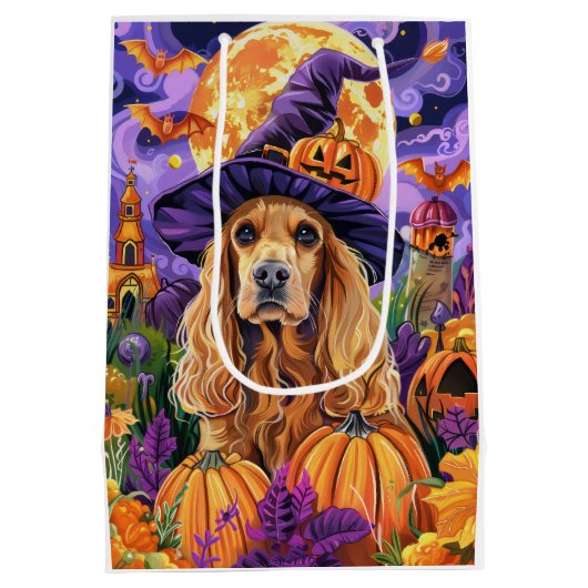 Sac Cadeau Moyen Éffrayant Cocker Spaniel Dog Halloween Witch Citro (Dos)