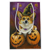 Sac Cadeau Moyen Éffrayant Corgi Chien Halloween Citrouille sorcier (Devant)