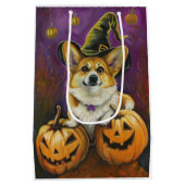 Sac Cadeau Moyen Éffrayant Corgi Chien Halloween Citrouille sorcier (Dos)