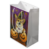 Sac Cadeau Moyen Éffrayant Corgi Chien Halloween Citrouille sorcier (Dos Angle)