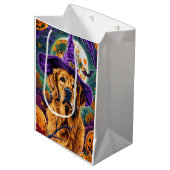 Sac Cadeau Moyen Éffrayant Golden Retriever Halloween sorcier Citro (Devant Angle)