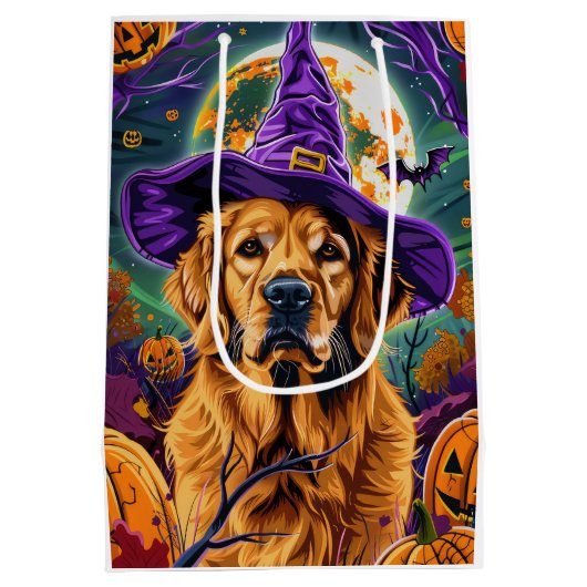Sac Cadeau Moyen Éffrayant Golden Retriever Halloween sorcier Citro (Dos)