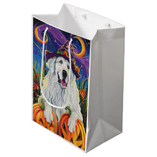 Sac Cadeau Moyen Éffrayant Grand Pyrénées Chien Halloween Citrouill