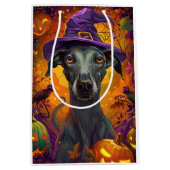 Sac Cadeau Moyen Éffrayant Greyhound Chien Halloween sorcière et Ci (Devant)