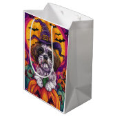 Sac Cadeau Moyen Éffrayant Malti Tzu Chien Halloween Sorcière Et Ci (Dos Angle)