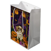 Sac Cadeau Moyen Éffrayant Pekingese Chien Halloween sorcière et Ci (Dos Angle)