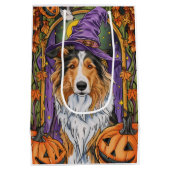 Sac Cadeau Moyen Éffrayant Rough Collie Chien Halloween Citrouille (Dos)