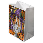 Sac Cadeau Moyen Éffrayant Rough Collie Chien Halloween Citrouille (Dos Angle)