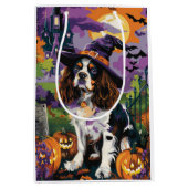 Sac Cadeau Moyen Éffrayant Springer Spaniel Halloween Witch Citroui (Devant)