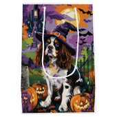 Sac Cadeau Moyen Éffrayant Springer Spaniel Halloween Witch Citroui (Dos)
