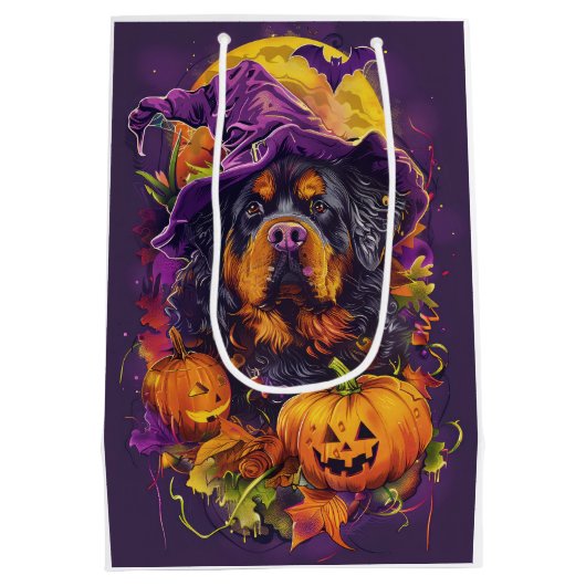 Sac Cadeau Moyen Éffrayant Tibétain Mastiff Chien Halloween Citroui (Dos)
