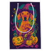 Sac Cadeau Moyen Éffrayant Vizsla Chien Halloween sorcière et Citro (Devant)