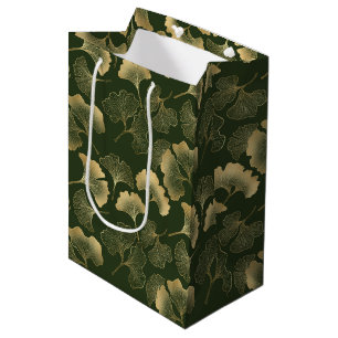 Sac Cadeau Moyen Élégance Ginkgo Émeraude – Botanique Luxueuse Or 6