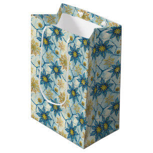 Sac Cadeau Moyen Élégance Givrée Flocon de Neige Bleu et Or
