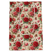 Sac Cadeau Moyen Élégance romantique : Roses et coeurs (Dos)