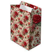 Sac Cadeau Moyen Élégance romantique : Roses et coeurs (Dos Angle)