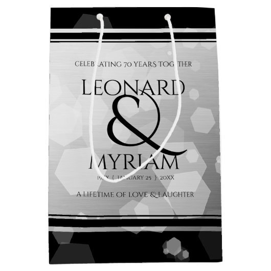 Sac Cadeau Moyen Élégant 70e anniversaire de Mariage Platinum (Devant)