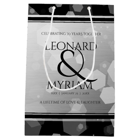 Sac Cadeau Moyen Élégant 70e anniversaire de Mariage Platinum (Dos)