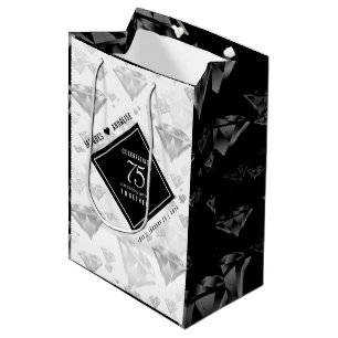 Sac Cadeau Moyen Élégant 75e anniversaire de Mariage de diamant