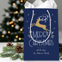 Élégant Art Déco Noël Renne Bleu Foncé Or