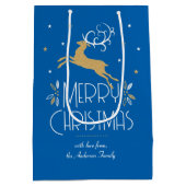 Sac Cadeau Moyen Elégant Art Déco Reindeer de Noël Or Bleu (Dos)