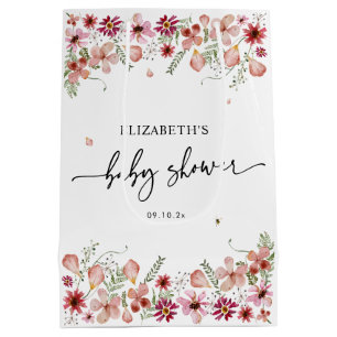 Sac Cadeau Moyen Élégant Baby shower Fleur sauvage de Peach Rose