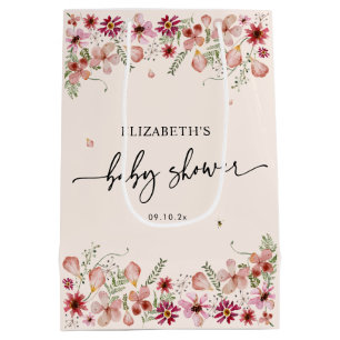 Sac Cadeau Moyen Élégant Baby shower Fleur sauvage rose pâle