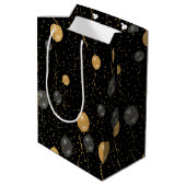 Sac Cadeau Moyen Élégant Ballons Noir & Or (Dos Angle)
