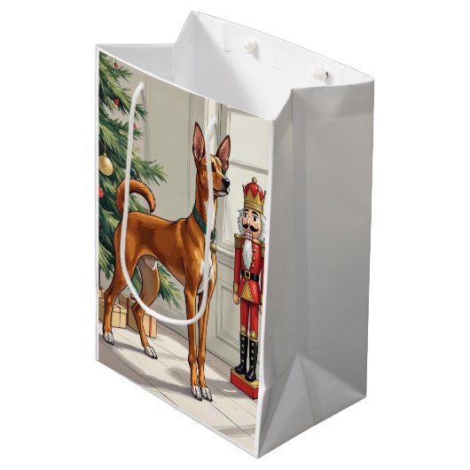 Sac Cadeau Moyen Elegant Basenji Dog Nutcracker Modern Christmas (Devant Angle)