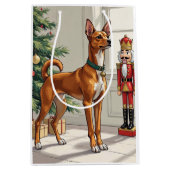Sac Cadeau Moyen Elegant Basenji Dog Nutcracker Modern Christmas (Devant)