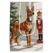Sac Cadeau Moyen Elegant Basenji Dog Nutcracker Modern Christmas (Dos)