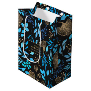 Sac Cadeau Moyen Élégant Black Gold Ginkgo Floral Business