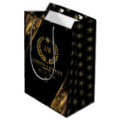 Sac Cadeau Moyen Elégant Black Gold Laurel Treat Design festif (Dos Angle)
