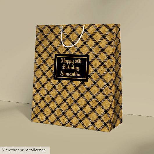 Sac Cadeau Moyen Elegant Black Gold Personalized Birthday Gift Bag