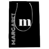 Sac Cadeau Moyen Elegant black &white custom initial name  (Devant)