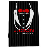 Sac Cadeau Moyen Elégant blanc Tuxedo Red Cravate Groomsman Design (Devant)