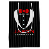 Sac Cadeau Moyen Elégant blanc Tuxedo Red Cravate Groomsman Design (Dos)